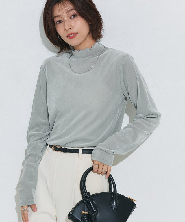 167cm / ベロア / スモークブルー / ハイネック / M