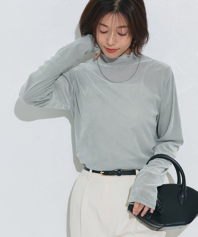 167cm / ベロア / スモークブルー / ハイネック / M