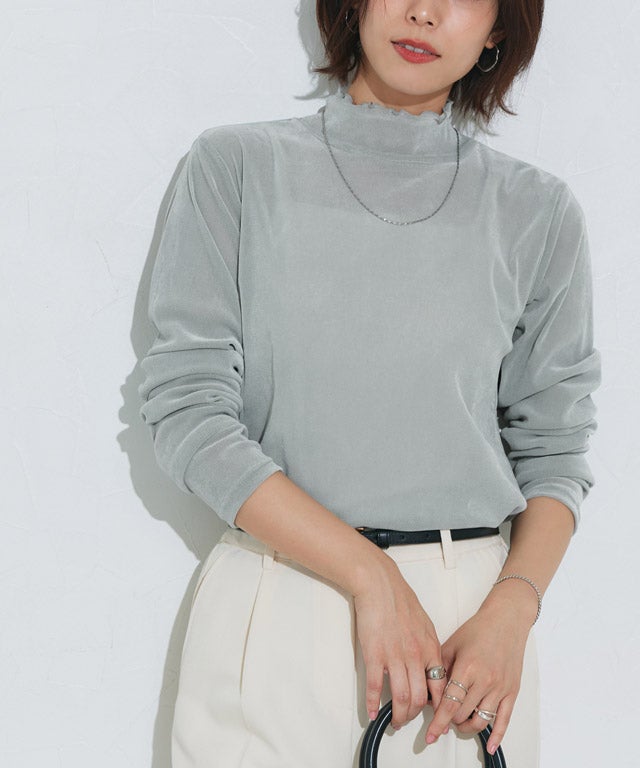 167cm / ベロア / スモークブルー / ハイネック / M