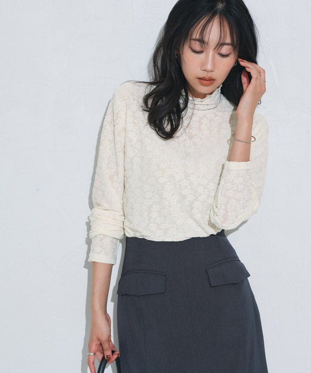 162cm / レース / アイボリー / ハイネック / M