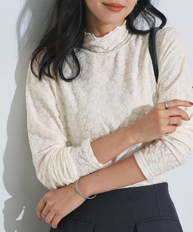 162cm / レース / アイボリー / ハイネック / M