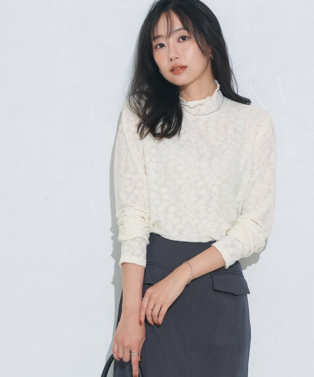 162cm / レース / アイボリー / ハイネック / M