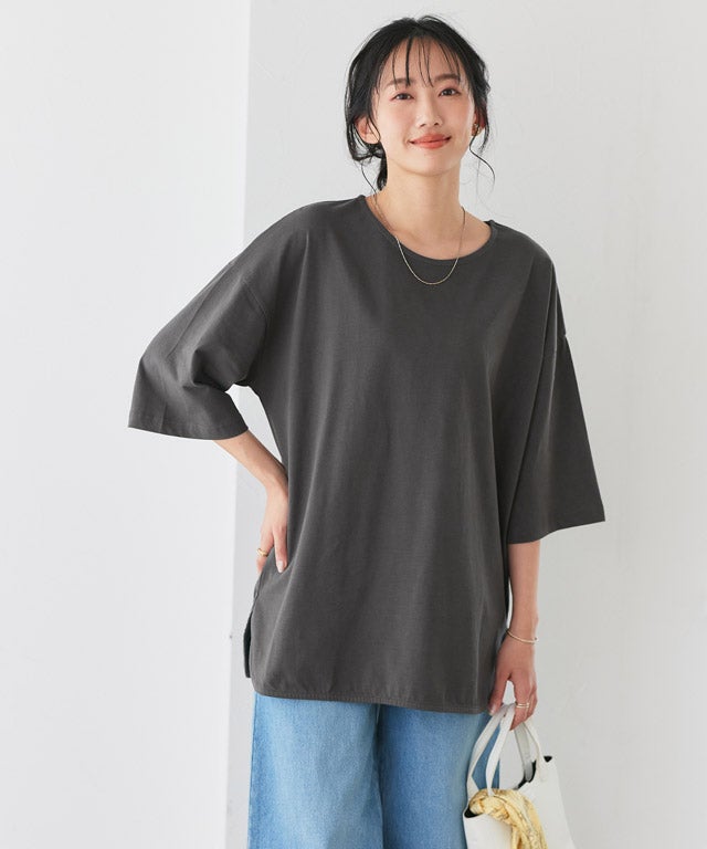 綿100%ラウンドヘムチュニックTシャツ【Pierrot】【スピード配送