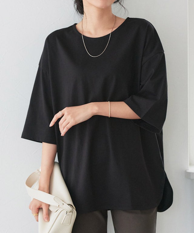 綿100%ラウンドヘムチュニックTシャツ【Pierrot】【スピード配送