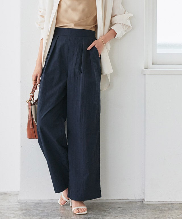 タックパンツ　濃紺　XS 薄手 低身長サイズあり】撥水×軽量タックパンツ【Pierrot】【スピード配送