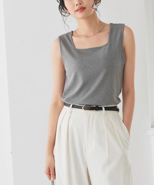 162cm / 雨音グレー / 杢グレー / スクエアネック / M