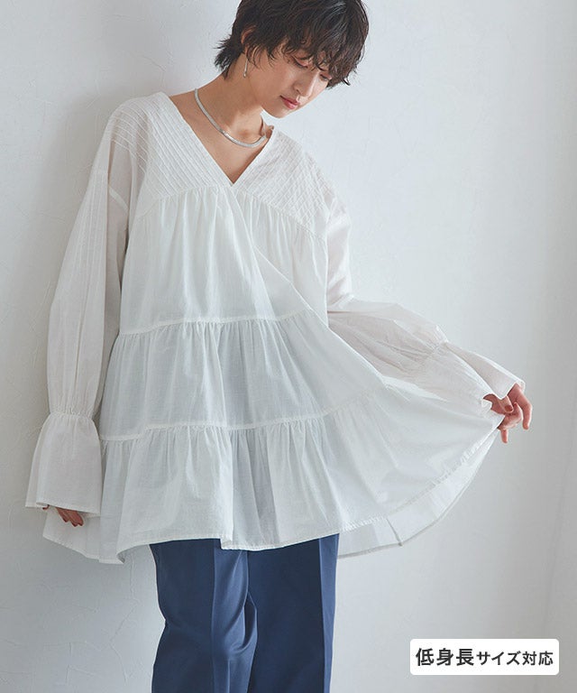 [RASW]コットンボイルティアードチュニックブラウス