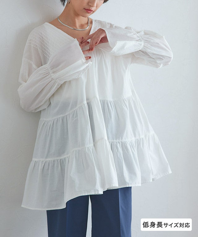 [RASW]コットンボイルティアードチュニックブラウス