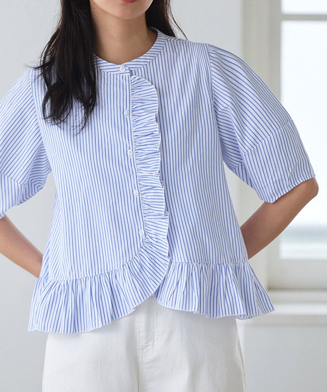 フリル構築袖ブラウス