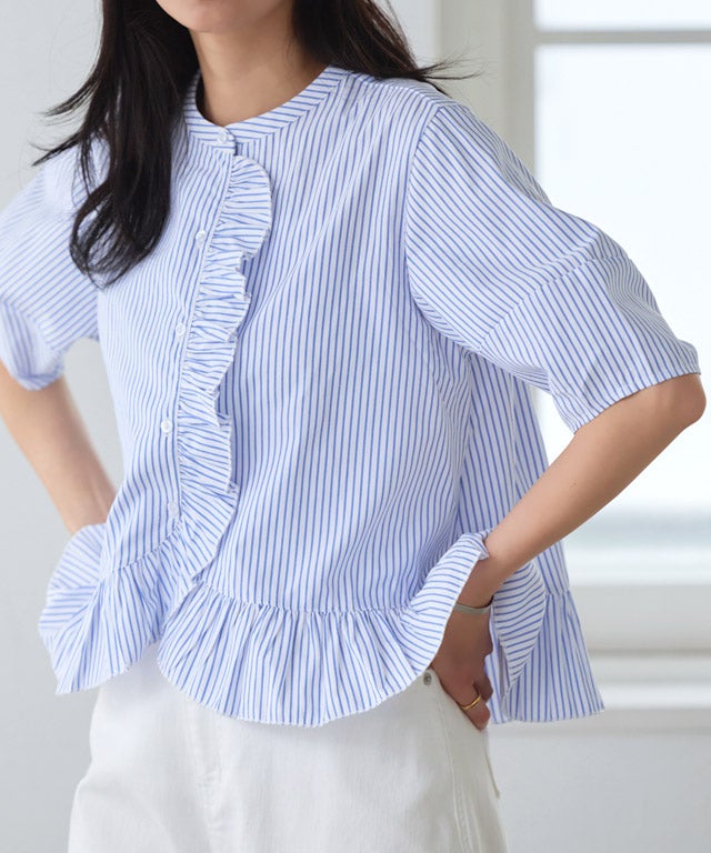 162cm / ストライプ / ブルー / M