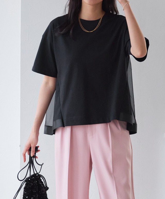 バックフレアチュールドッキングTシャツ【Pierrot】 【スピード配送