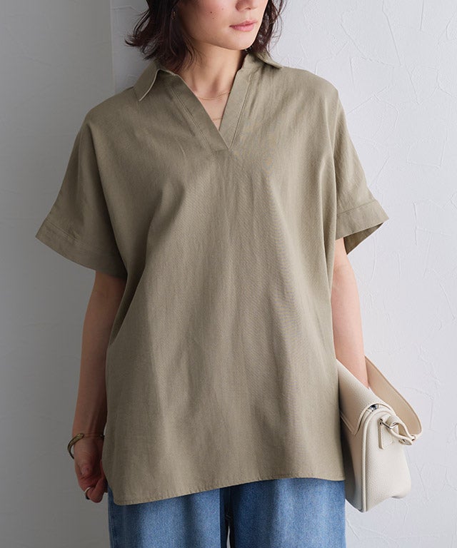 リネンタッチスキッパーオーバーブラウス