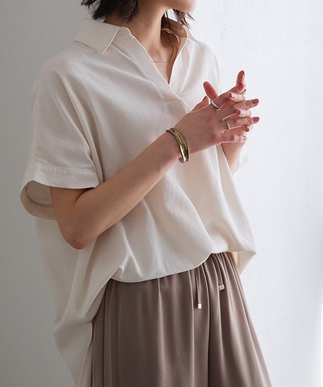 リネンタッチスキッパーオーバーブラウス