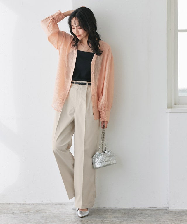 低身長サイズあり】エステルツイルタックワイドパンツ【Pierrot