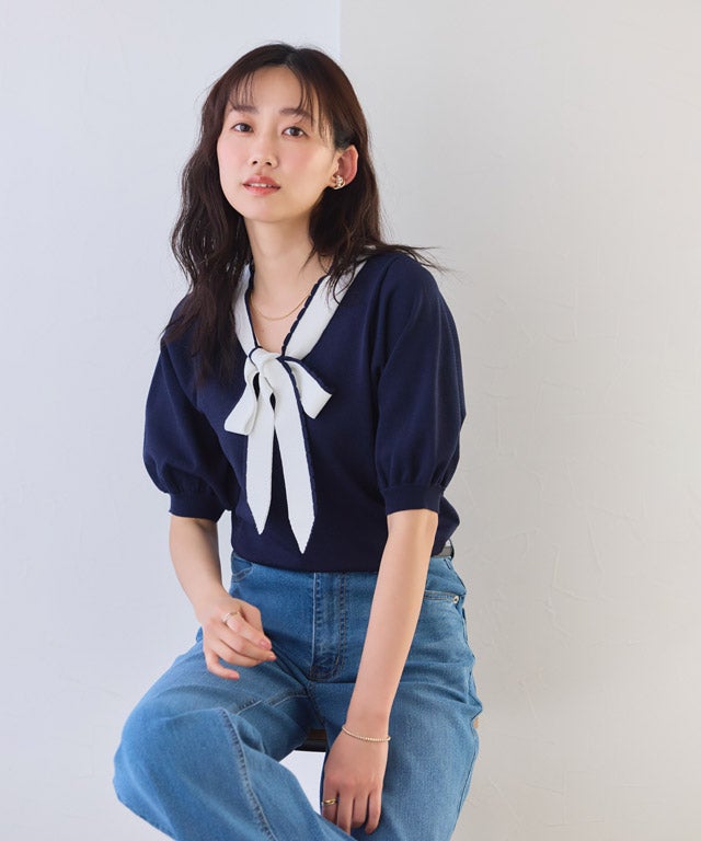 162cm / ネイビー×オフホワイト / M