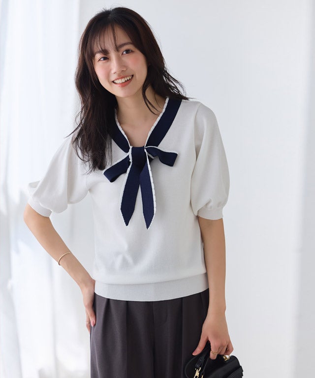 162cm / オフホワイト×ネイビー / M