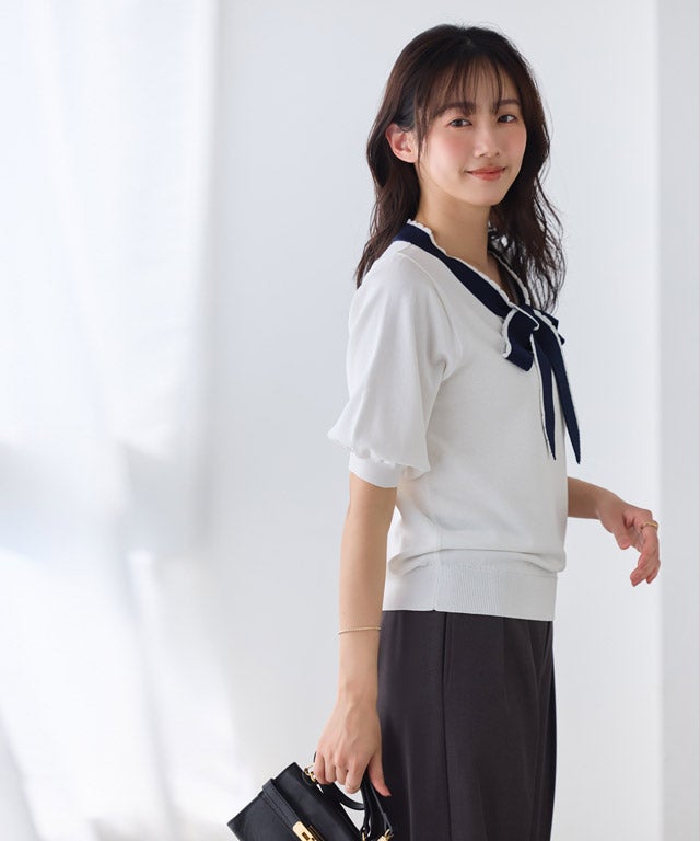 162cm / オフホワイト×ネイビー / M