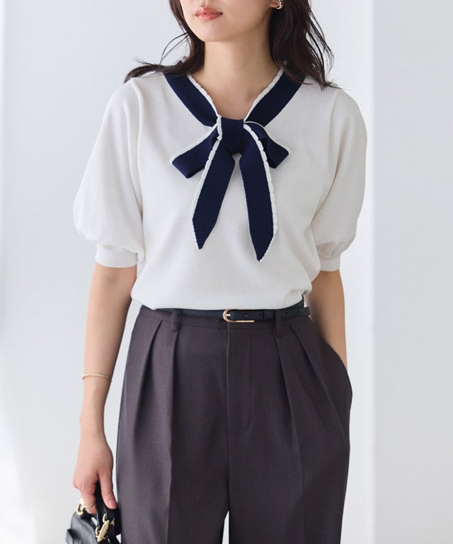 162cm / オフホワイト×ネイビー / M