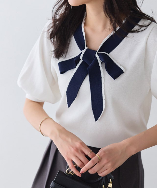 162cm / オフホワイト×ネイビー / M