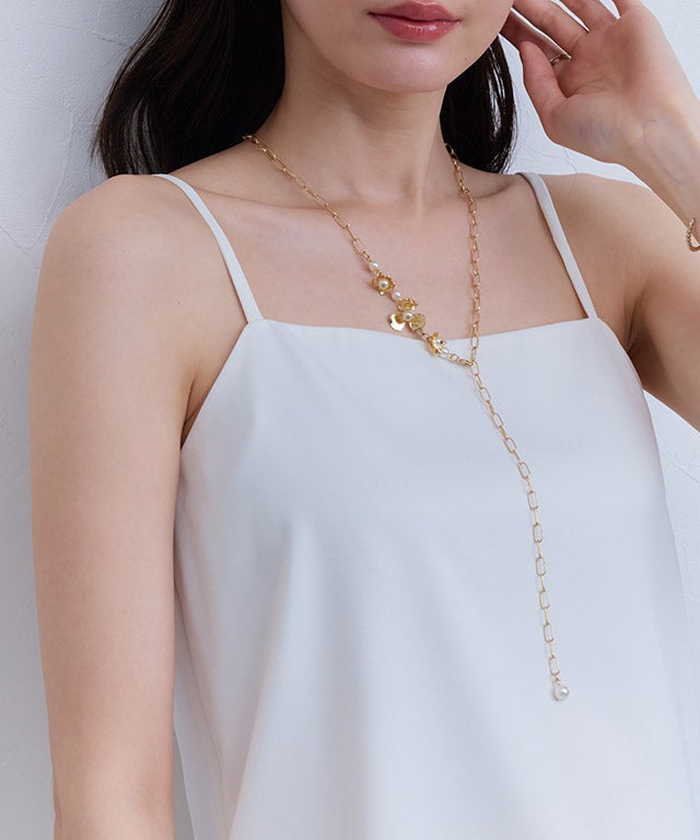 2wayデザインチェーンフラワーモチーフネックレス