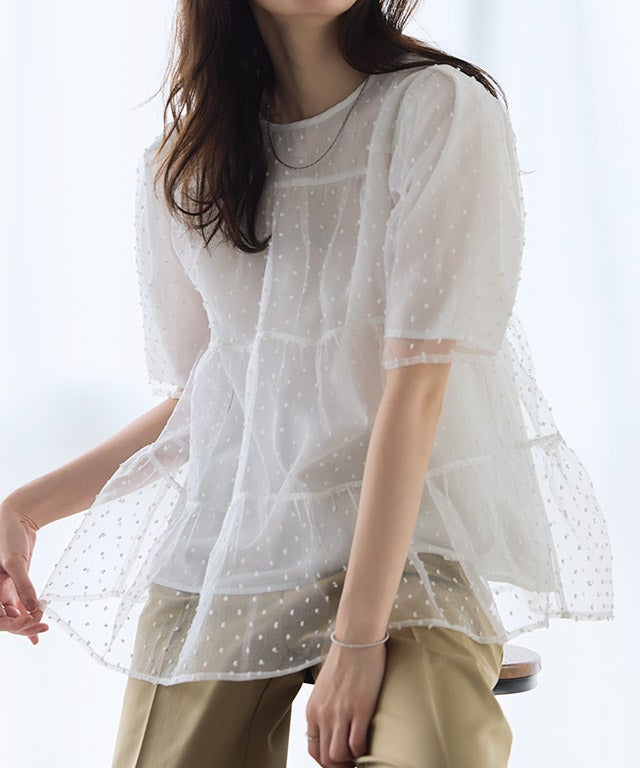 ドットティアードブラウス