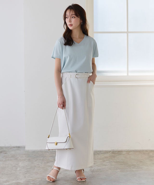 163cm / ライトブルー / Vネック / M