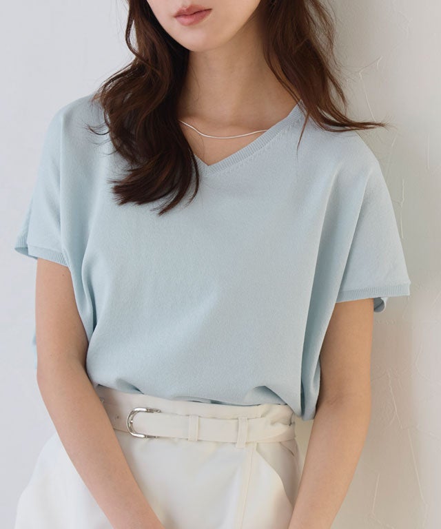 163cm / ライトブルー / Vネック / M