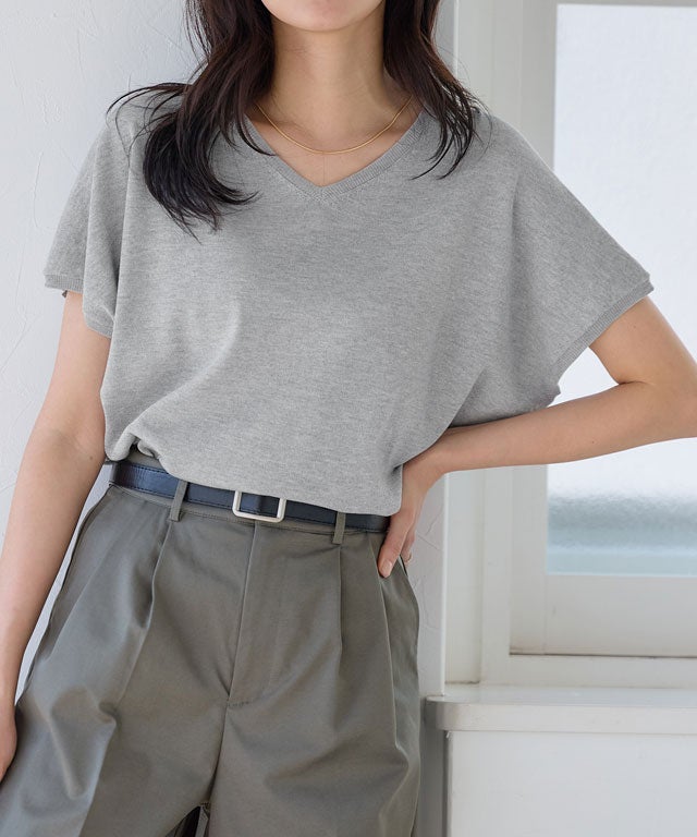 162cm / 杢グレー / Vネック / M