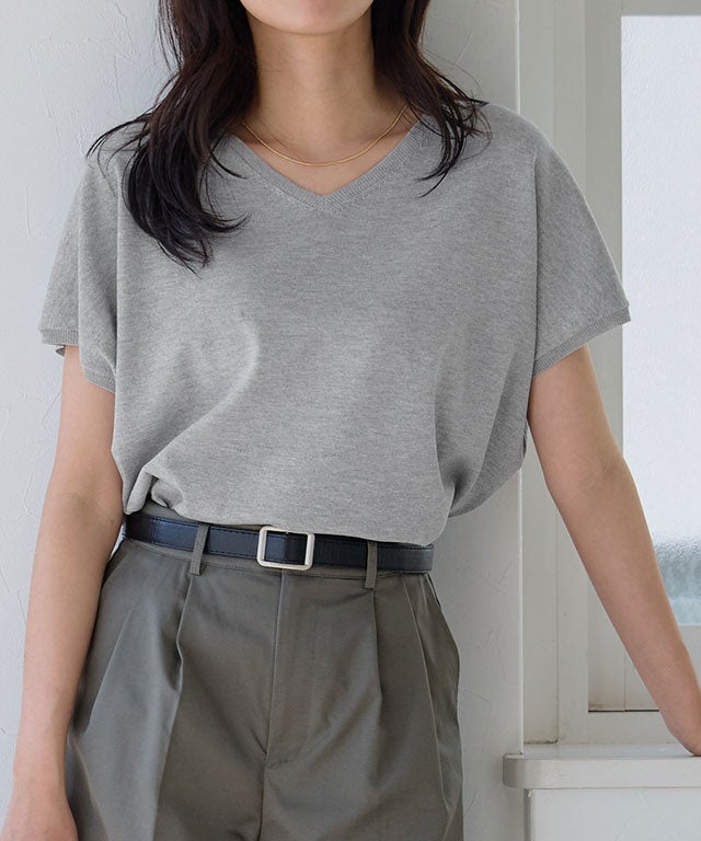 162cm / 杢グレー / Vネック / M