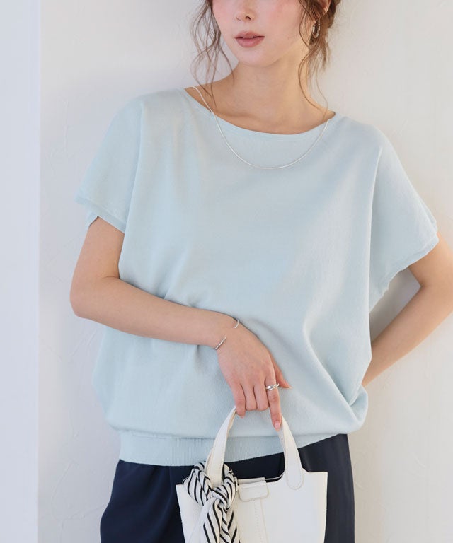 163cm / ライトブルー / ボートネック / M