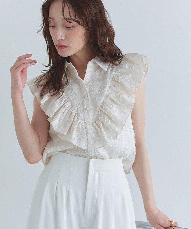 [ECLAM]フリンジジャカードフリルブラウス