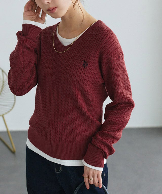 163cm / レッド×ネイビー / Vネック / M