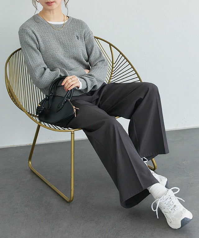 163cm / 杢グレー×ネイビー / クルーネック / M