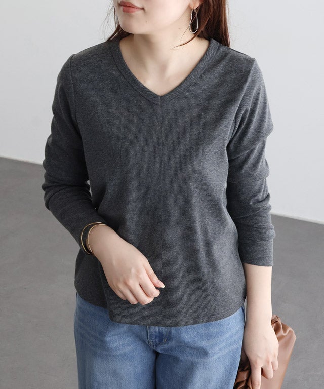 155cm / 杢チャコール / Vネック / M