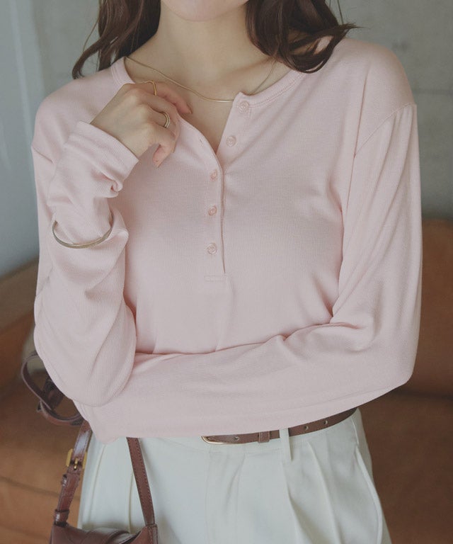 165cm / ピンク / ヘンリーネック / M