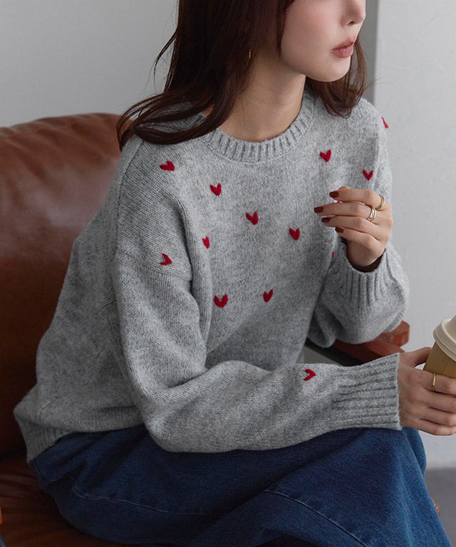 ハート刺繍ニット